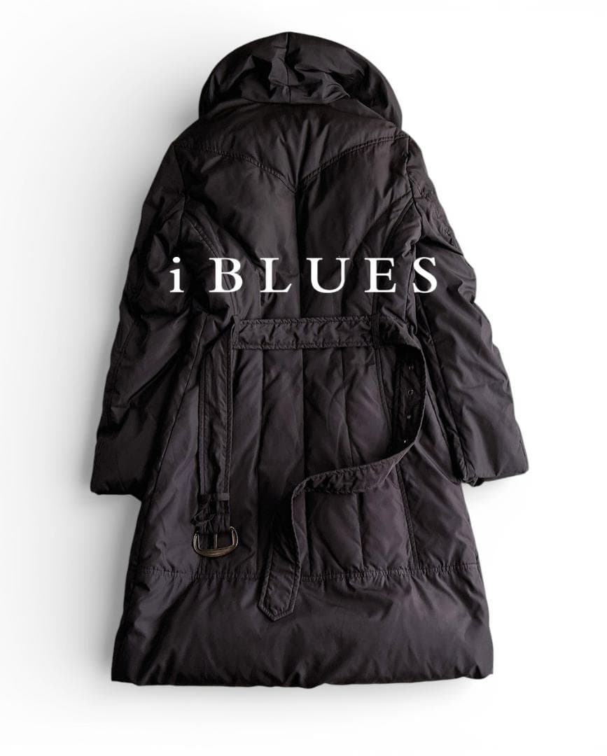 美品 マックスマーラiBLUES ショールカラー ベルト付 ロングダウンコート