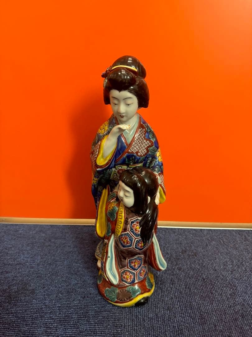 1780 古九谷焼　色絵母子人形　置物　時代物