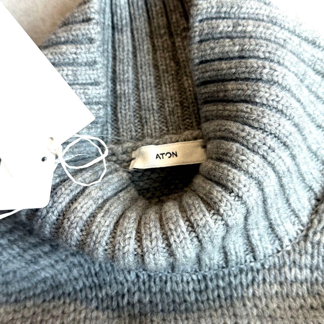 タグ付 ATON エイトン LAMBS WOOL ボトルネックセーター グレー