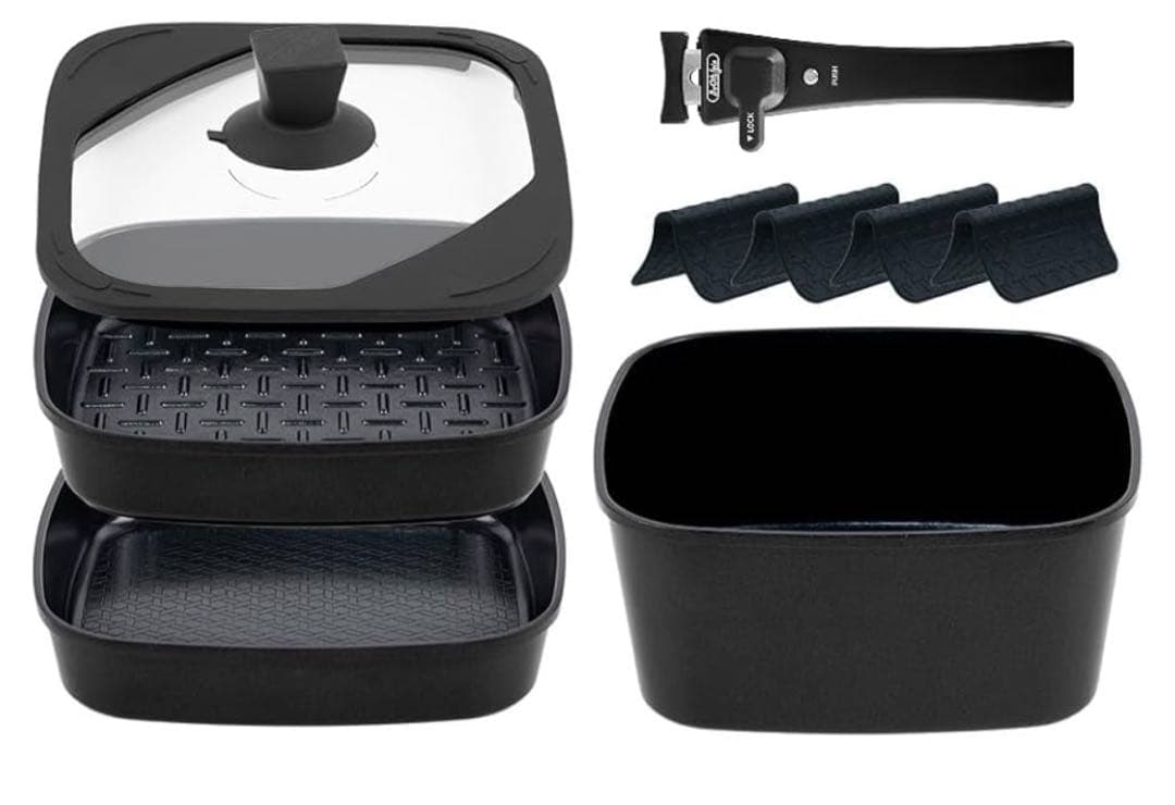 boohgle ボオグル フライパン・鍋 セット (ブラック, 10点セット)