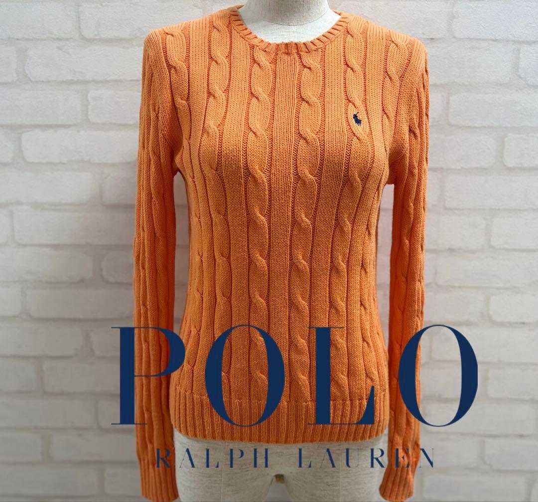 ★美品★POLO RALPH LAUREN 現行 QR オレンジ ケーブルニット