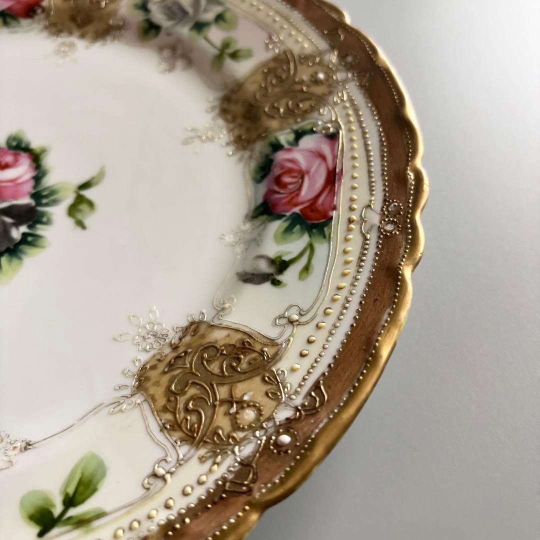 アンティーク　初期オールドノリタケ　金彩＆薔薇　華やかなジュエルプレート⁂稀少品