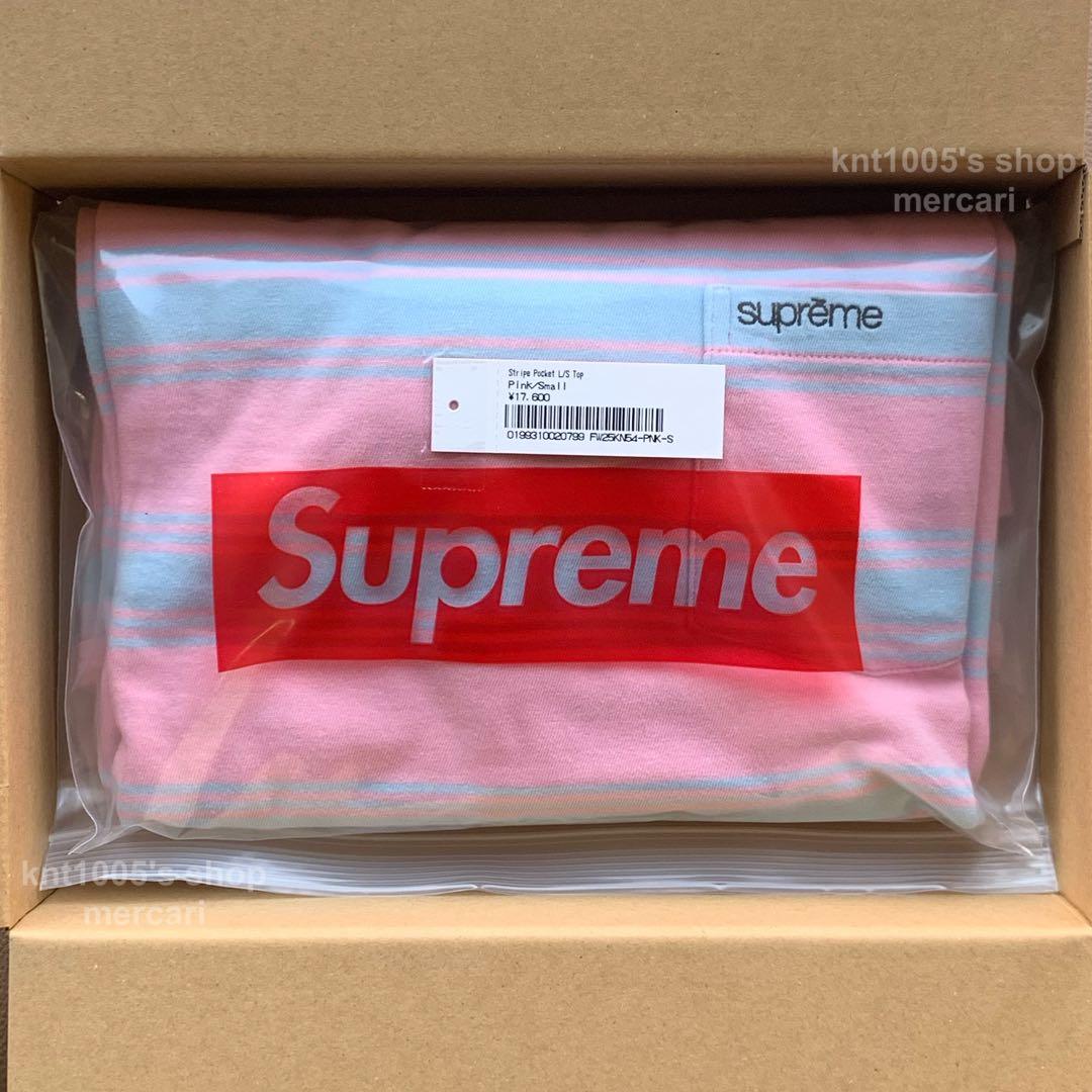 Supreme ロングスリーブ シュプリーム Stripe Tシャツ ピンク S