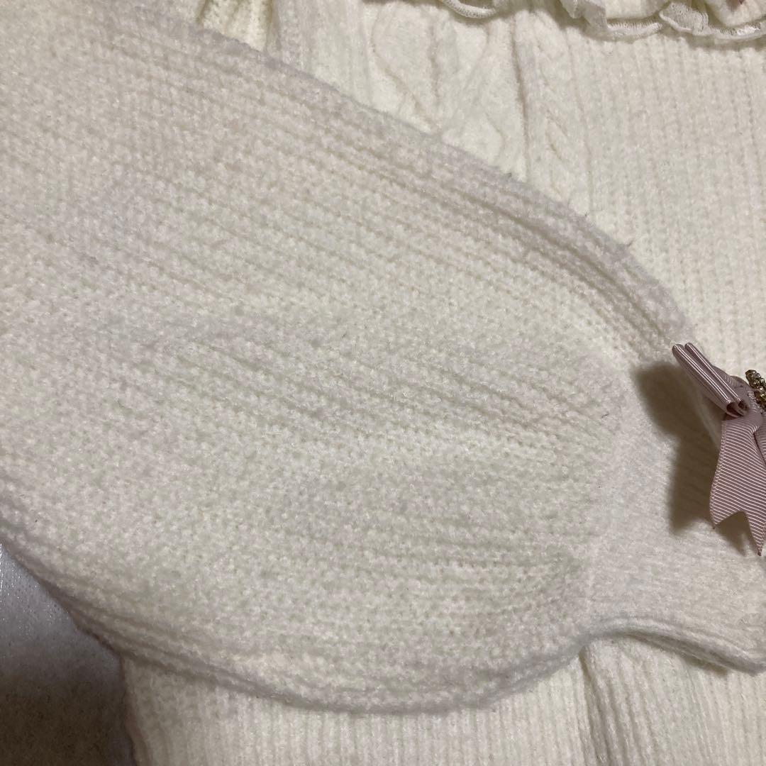 LIZ LISA ポンポン　リボン　レースヨーク　ニット トップス ホワイト系