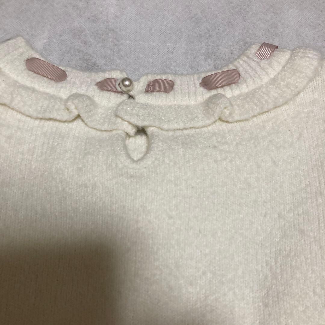 LIZ LISA ポンポン　リボン　レースヨーク　ニット トップス ホワイト系