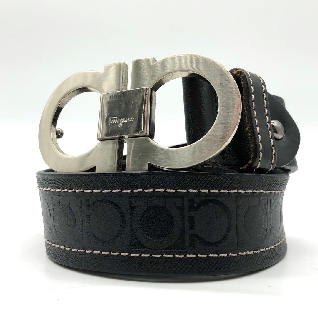 ✨希少・美品✨フェラガモ ベルト ダブルガンチーニ シルバー金具 レザー 黒