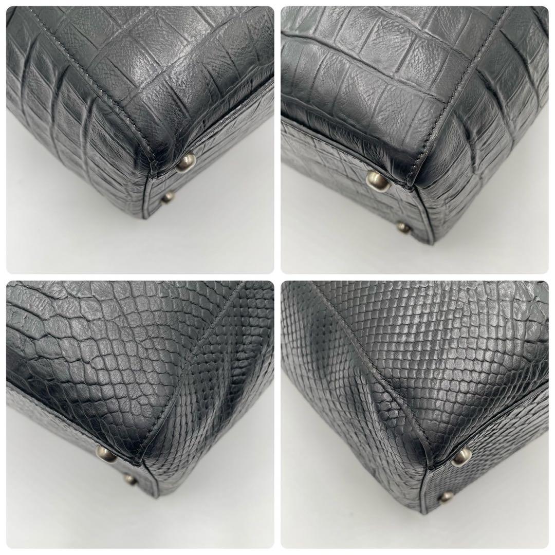 【極美品】 ジョルジオアルマーニ 銀座タワー トートバッグ 型押し レザー 黒