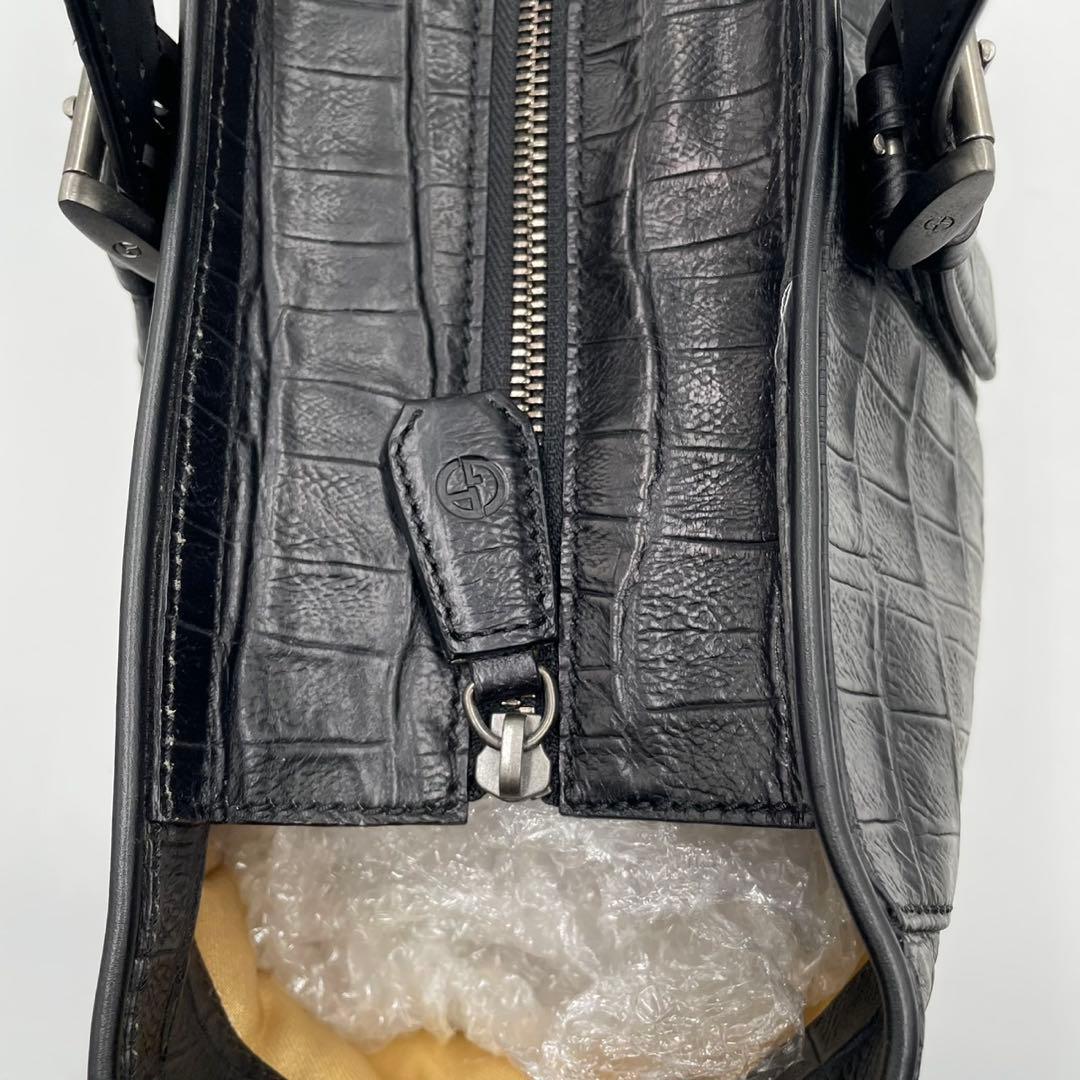 【極美品】 ジョルジオアルマーニ 銀座タワー トートバッグ 型押し レザー 黒