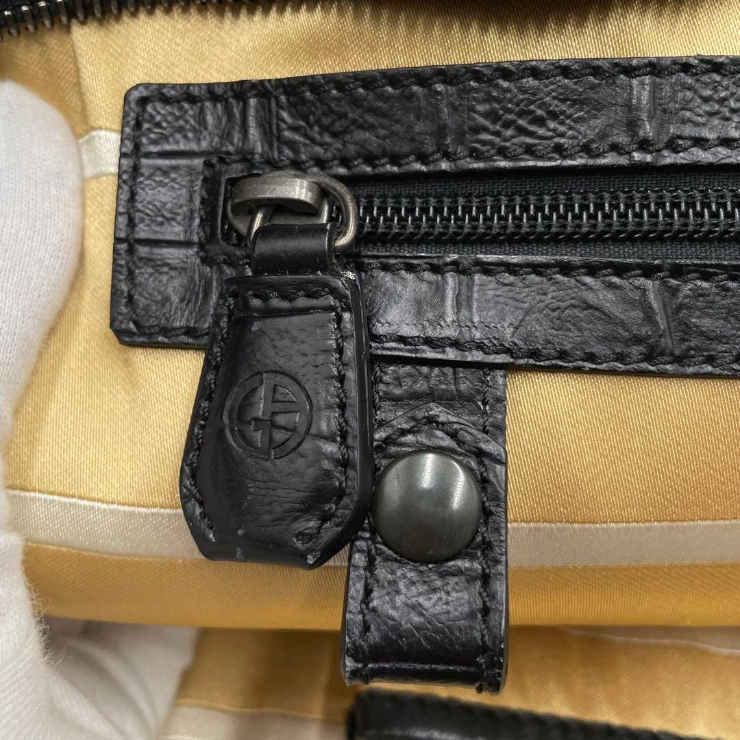 【極美品】 ジョルジオアルマーニ 銀座タワー トートバッグ 型押し レザー 黒