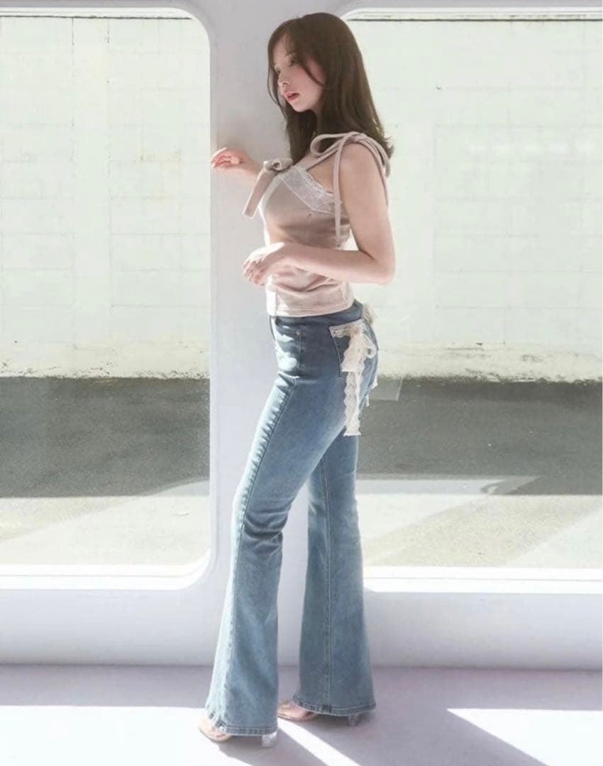 andmary ♡ Lacey ribbon denim S