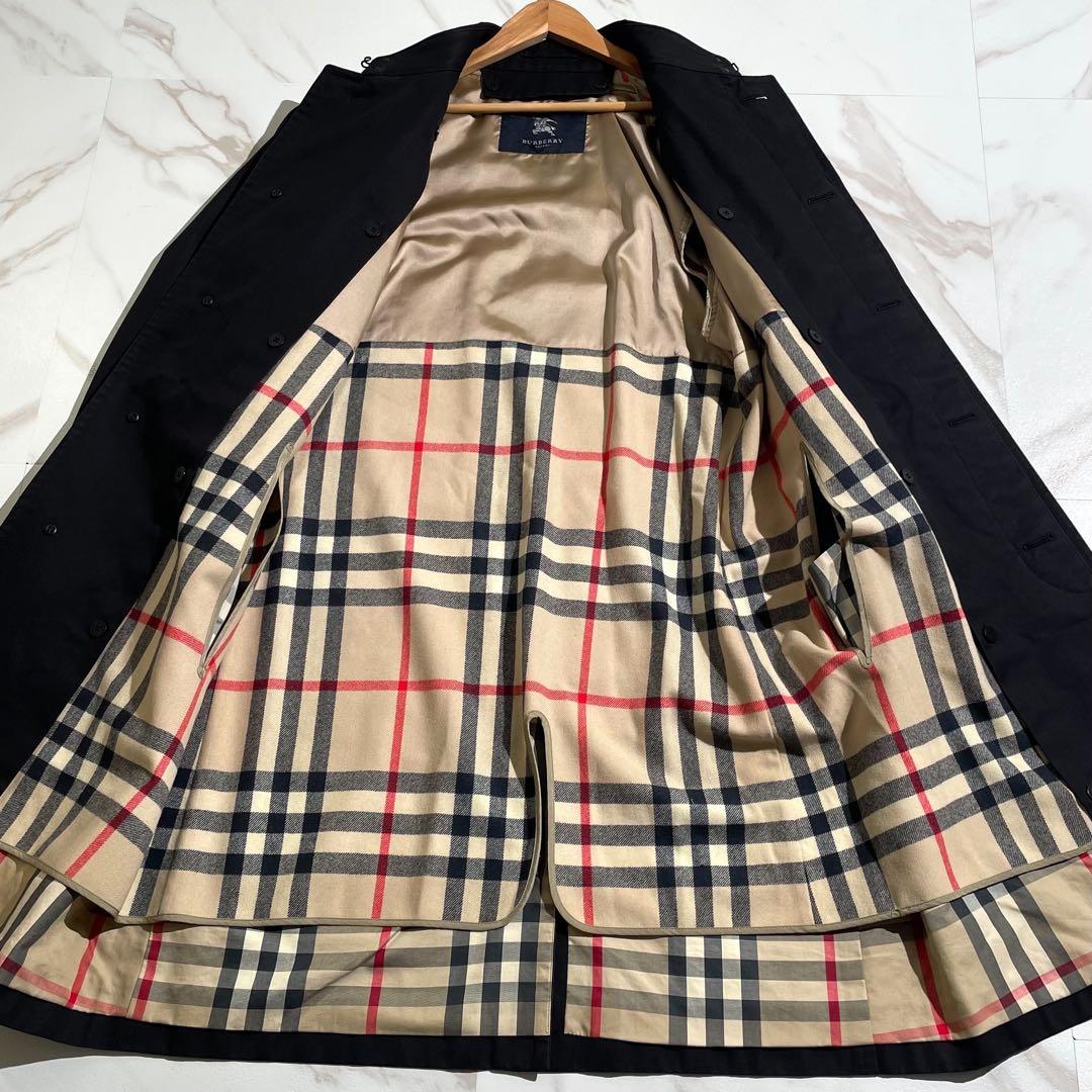 【美品/LL/ライナー】バーバリーロンドン ステンカラーコート メガチェック 黒