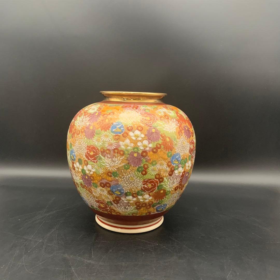 EF0314-1-2 九谷焼【九谷清峰】花詰 壺 花器 花瓶 特大25cm