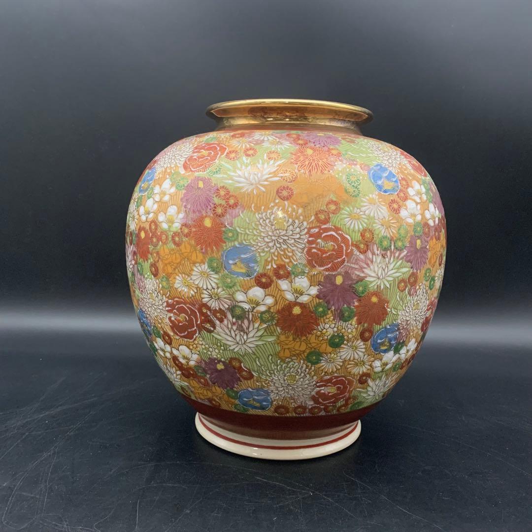 EF0314-1-2 九谷焼【九谷清峰】花詰 壺 花器 花瓶 特大25cm