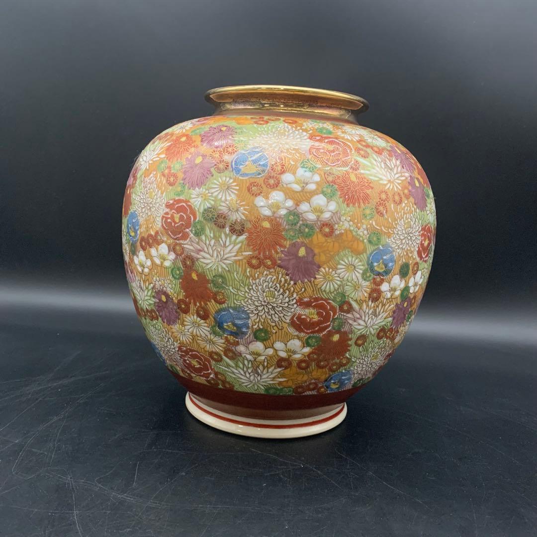 EF0314-1-2 九谷焼【九谷清峰】花詰 壺 花器 花瓶 特大25cm