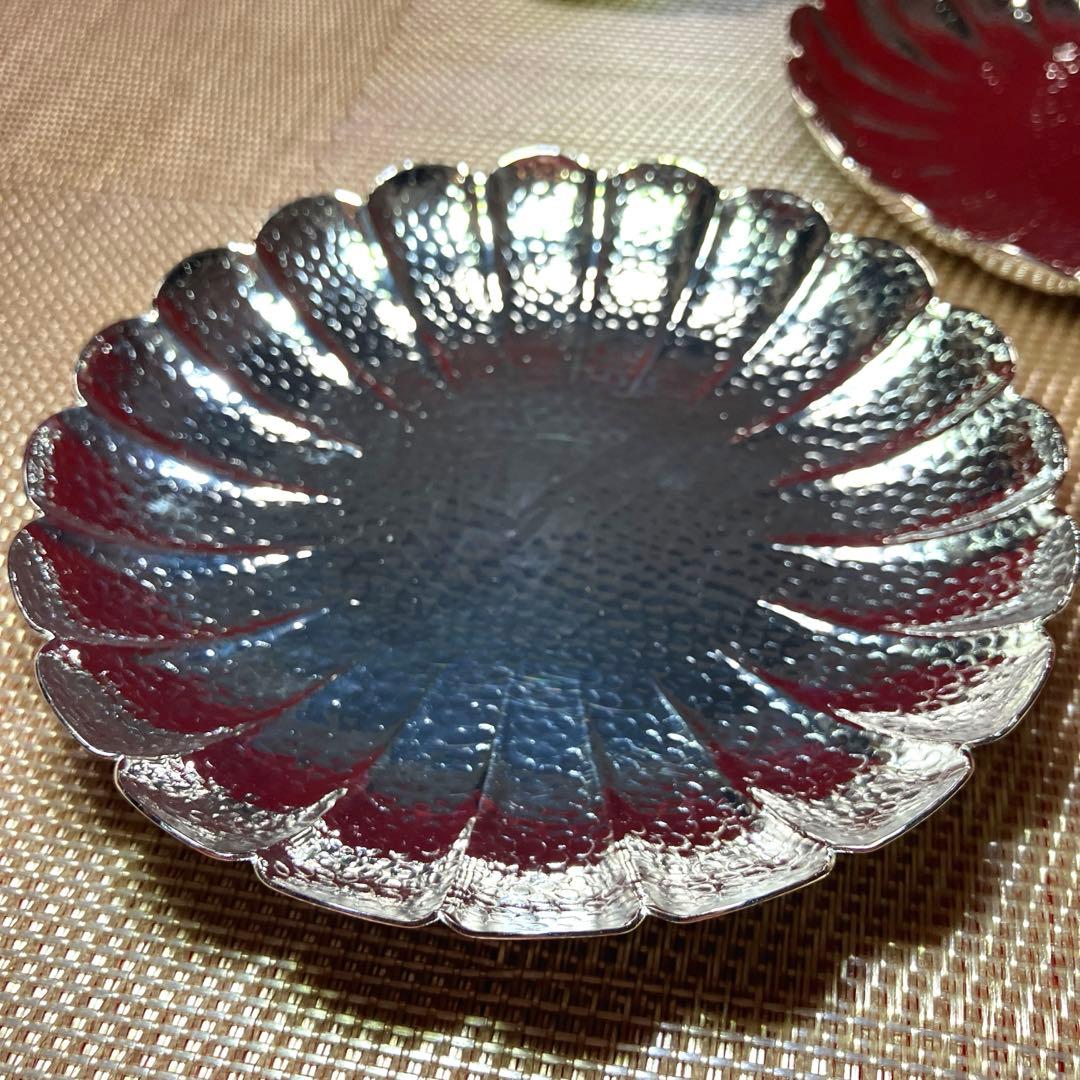 無形文化財保持者　伝統工芸士　長澤武久作　鍛金　菊割銘々皿揃