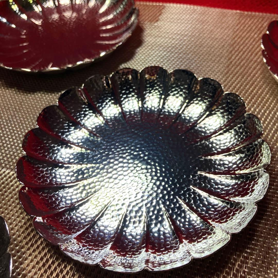 無形文化財保持者　伝統工芸士　長澤武久作　鍛金　菊割銘々皿揃