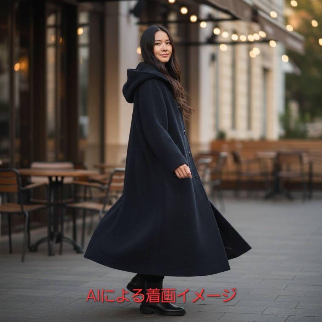 【美品級】東京スタイル アンゴラ マキシ丈 スーパーロングコート L フード付