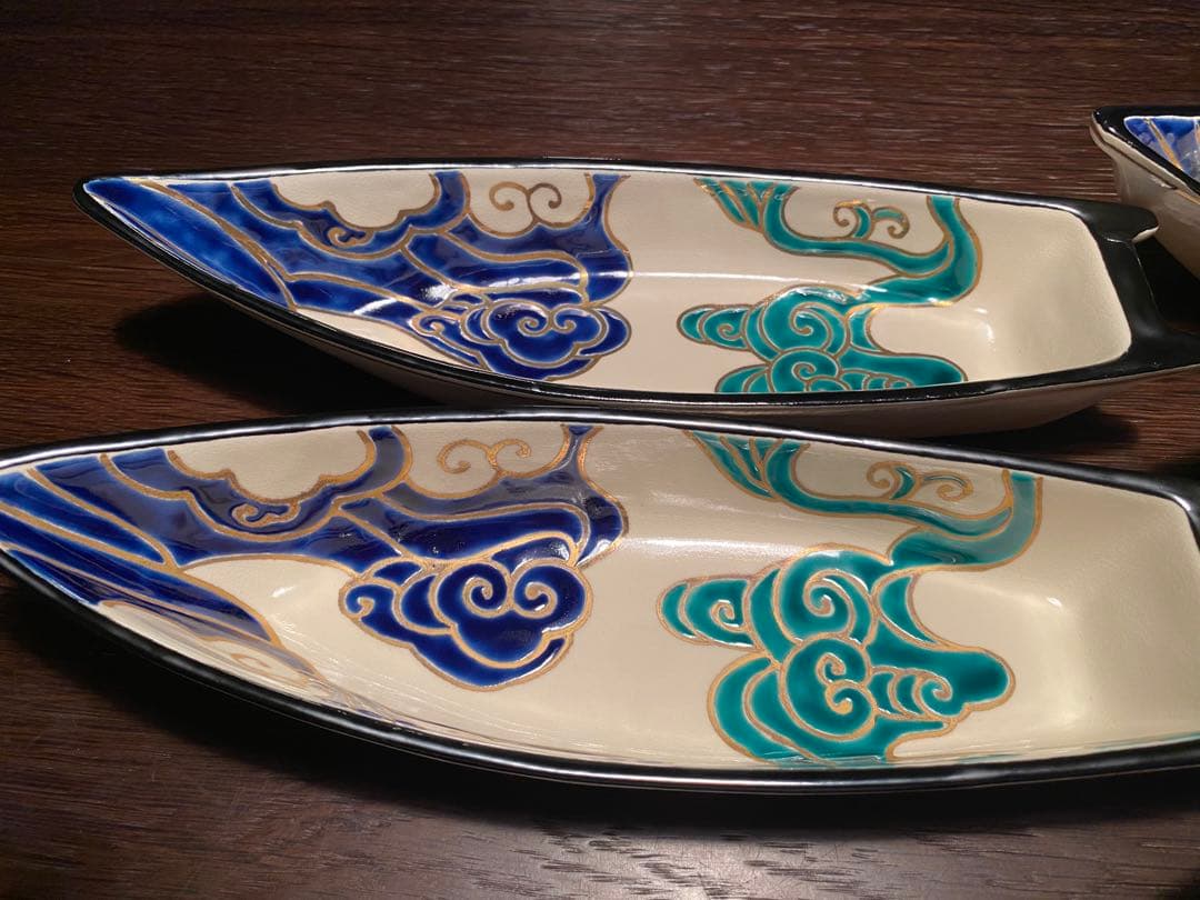 京焼向付　仁清流水舟形向付5客　新品未使用　京焼