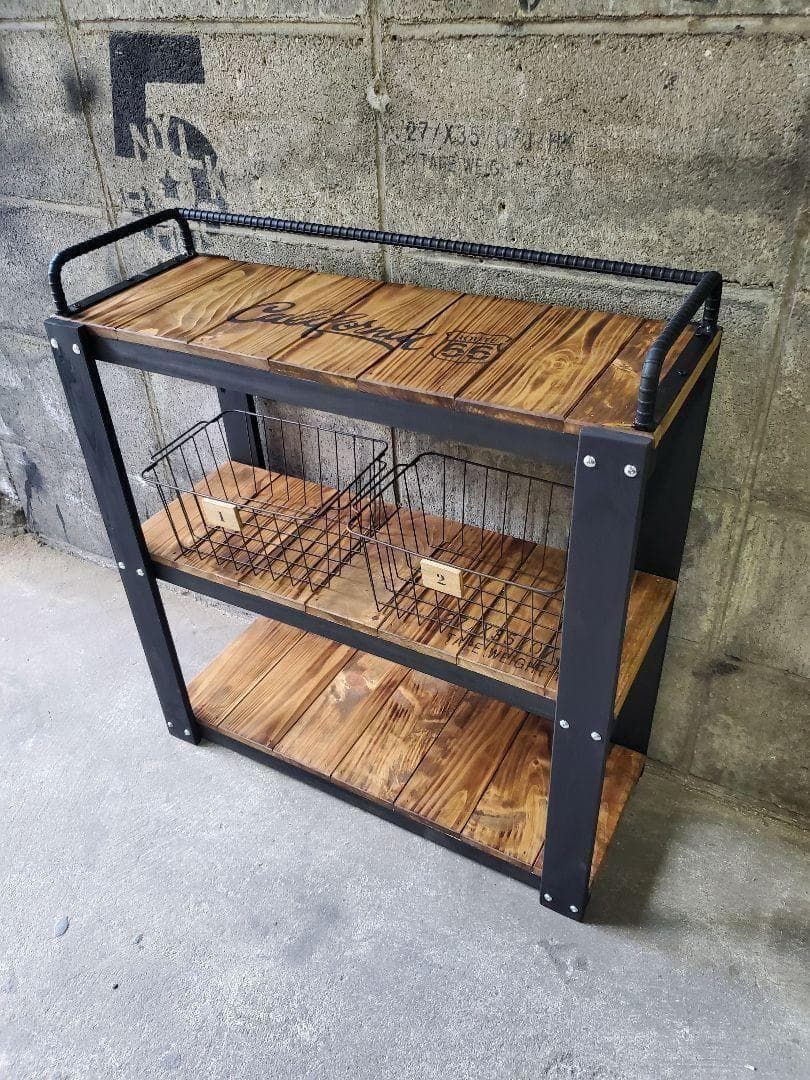 鉄筋バーラック　木製ラック　棚 収納　男前インテリア　インダストリアル 1028