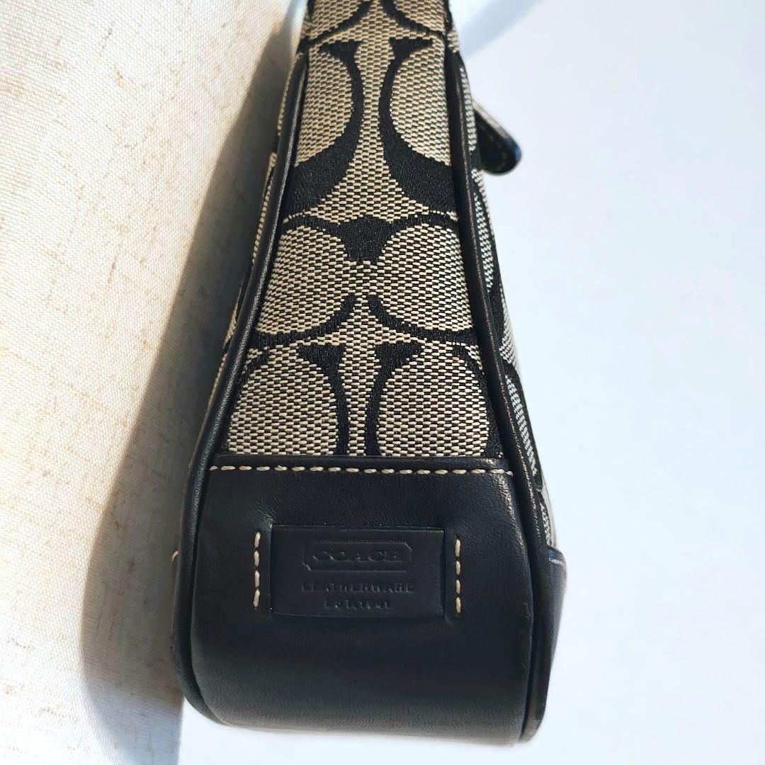 美品 COACH コーチ アクセサリーポーチ キャンバス 黒 シグネチャー