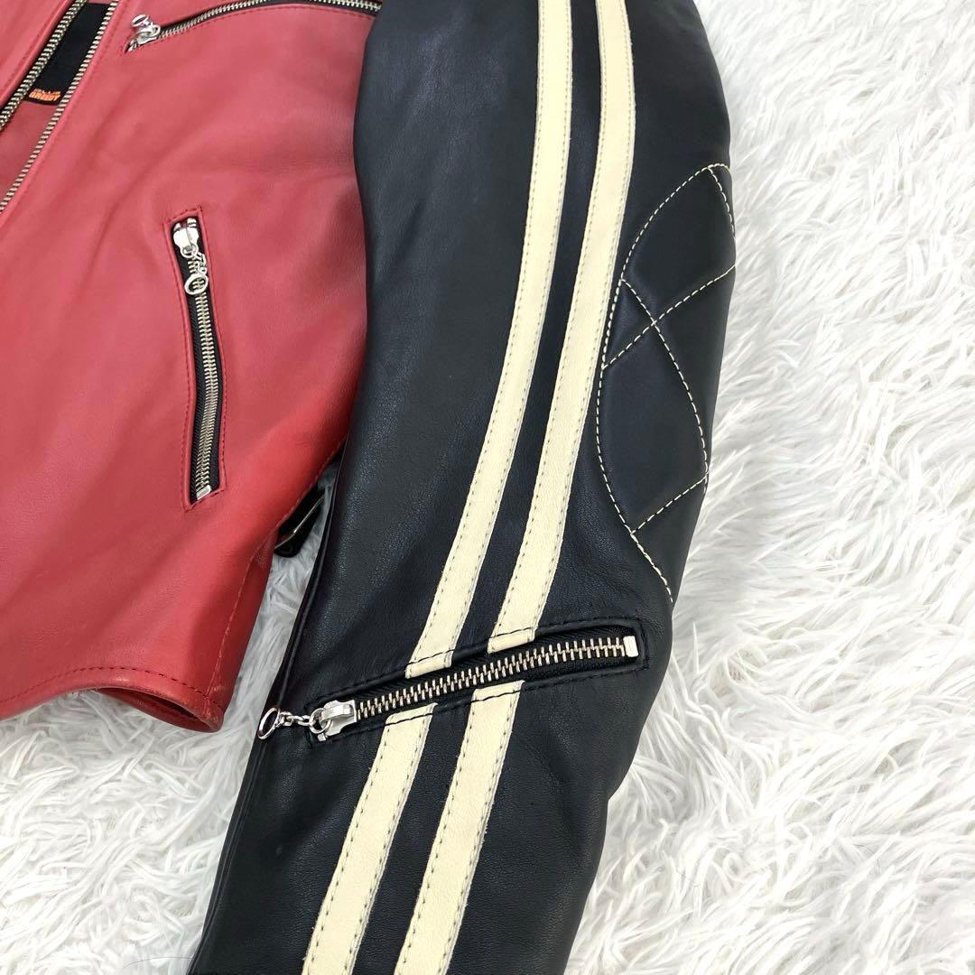 極美品✨　CLUB GREEDY　シングルライダース　L　本革　レザー　赤/黒