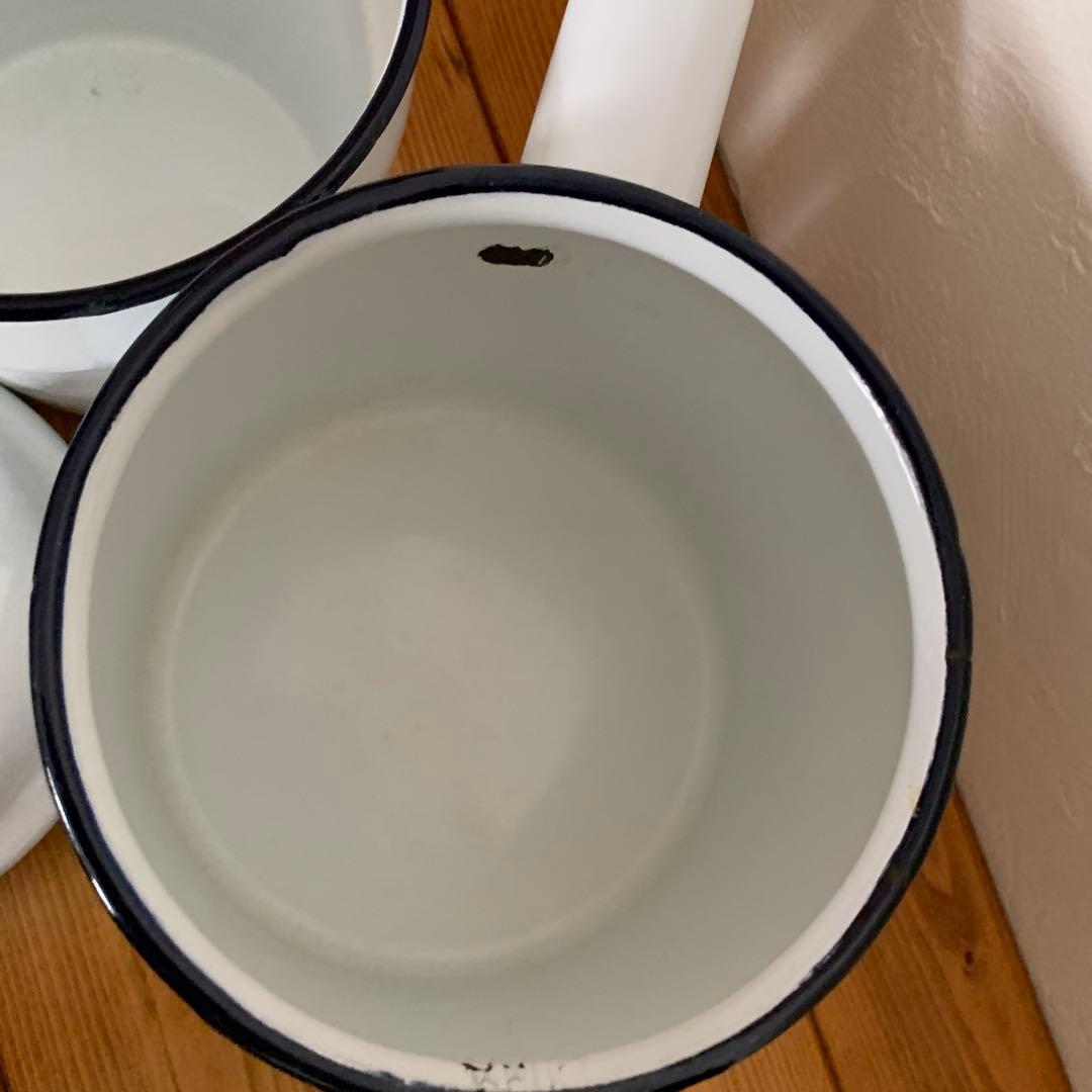 ホーロー蓋付きホワイト二重鍋　ダブルボイラー　アンティーク　カントリー雑貨