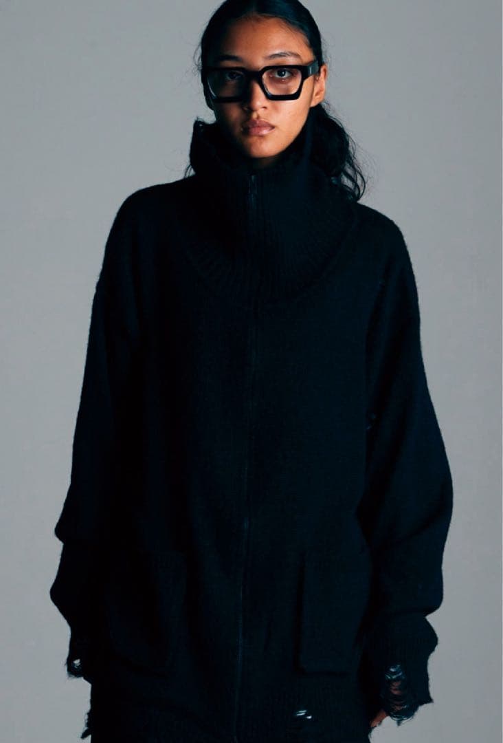 VIRGO Large collar zip cardigan ダメージニット