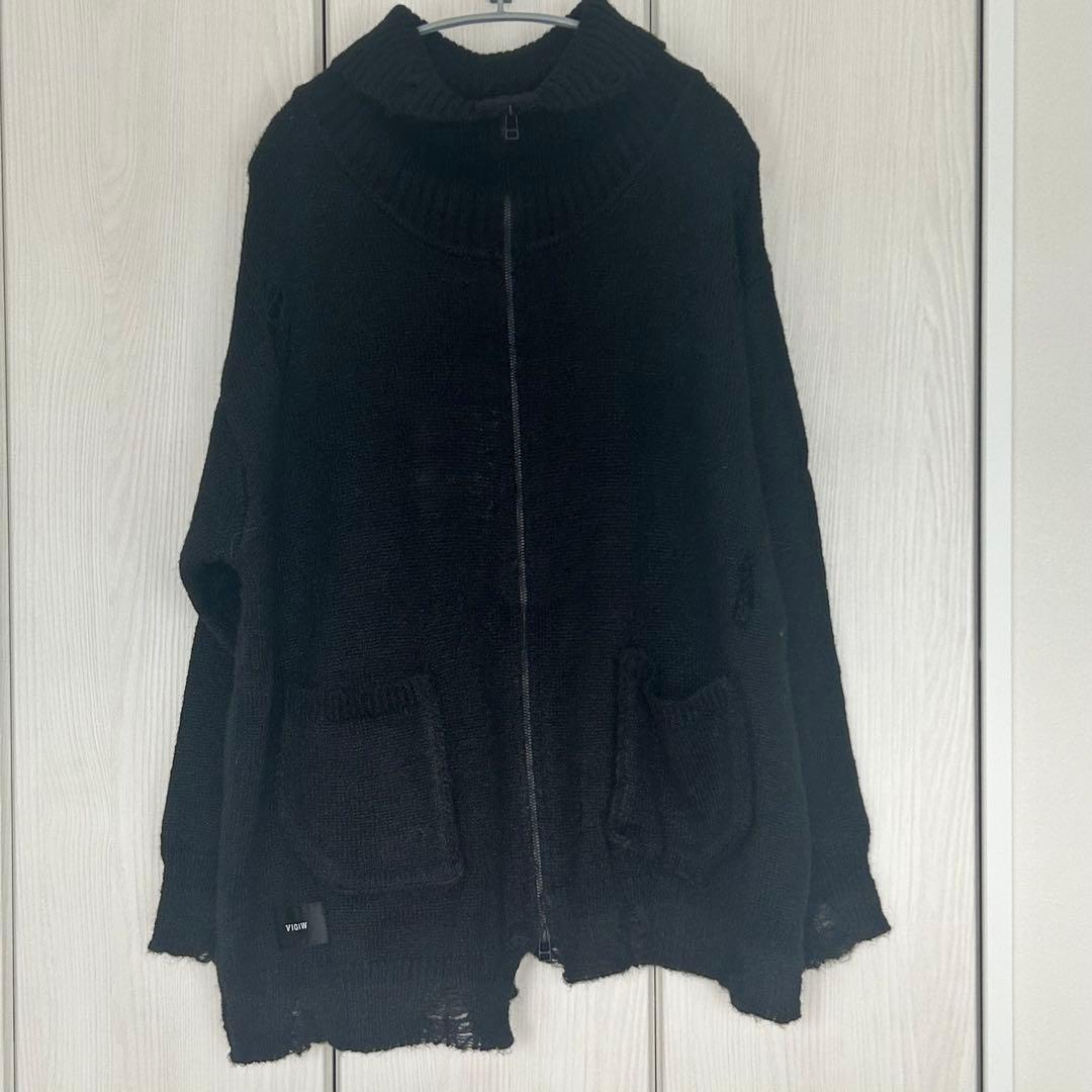 VIRGO Large collar zip cardigan ダメージニット