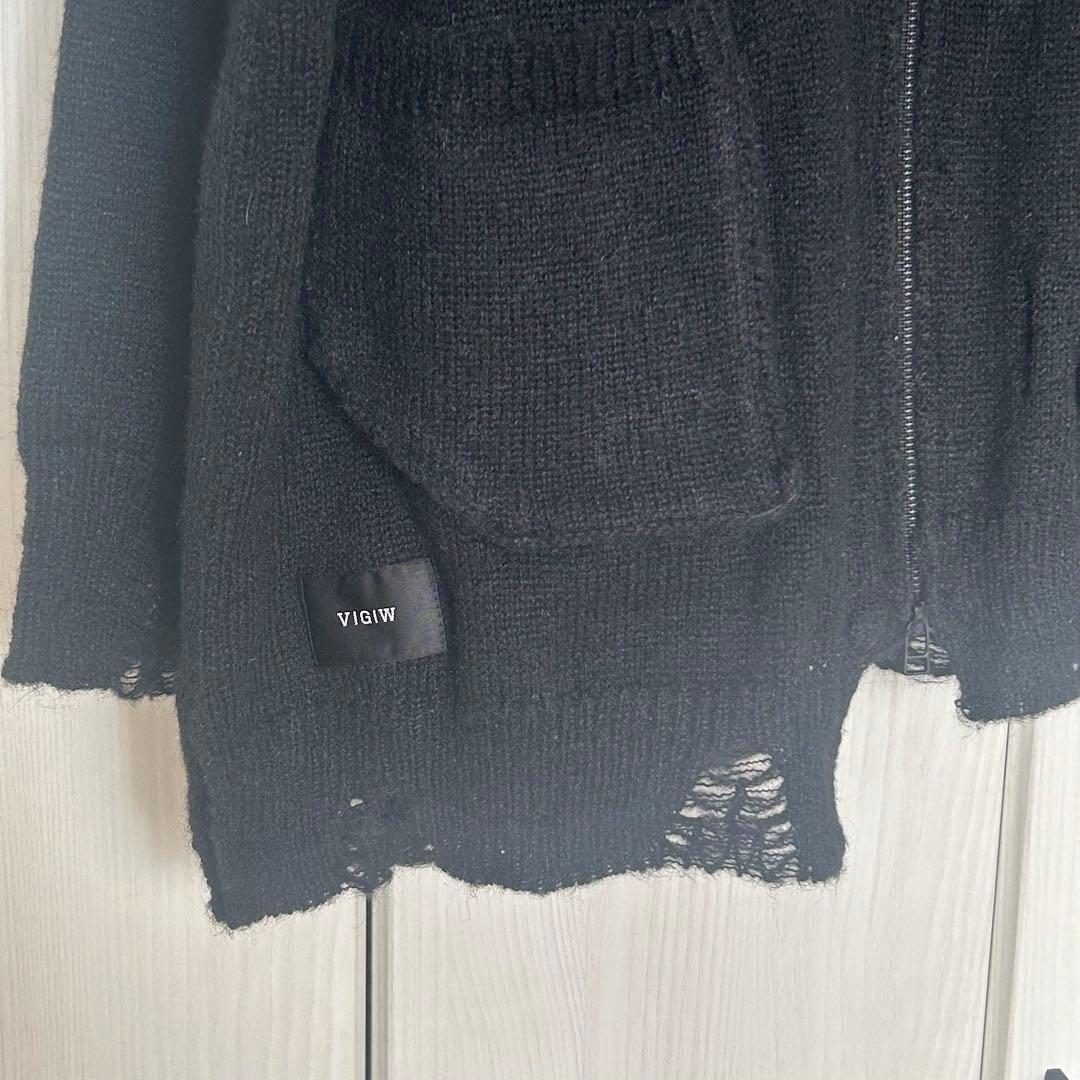 VIRGO Large collar zip cardigan ダメージニット