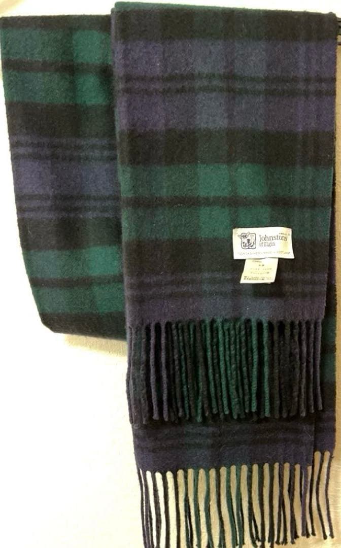 美品★ ジョンストンズ　カシミヤ 100% マフラー　チェック グリーン