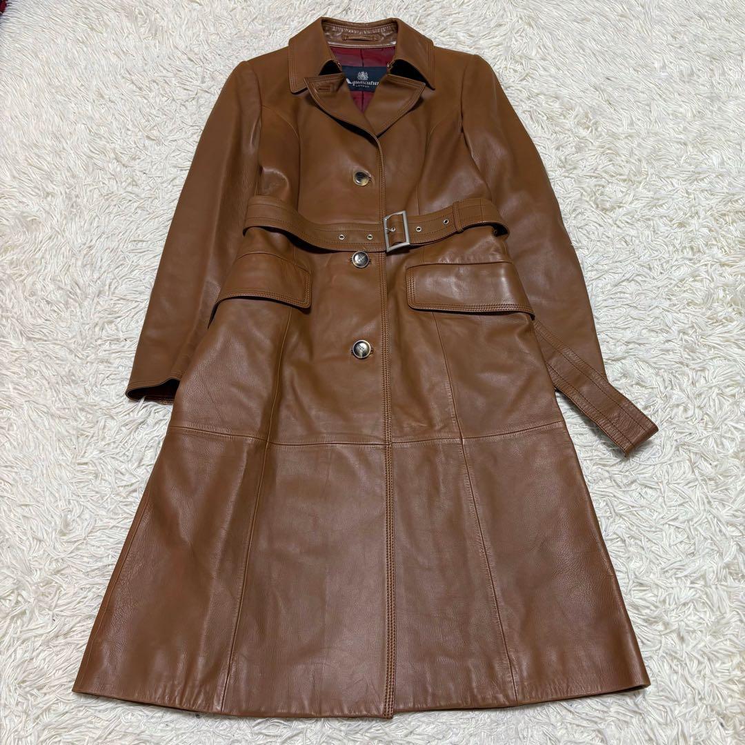 極美品 アクアスキュータム ラムレザー トレンチコート ロング丈 羊革 ブラウン