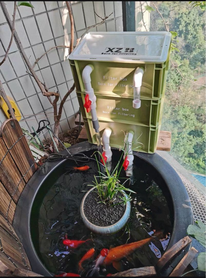 大型水槽用沈殿物理生物一体型濾過槽　水中ポンプ　バイオスポンジフィルター付き