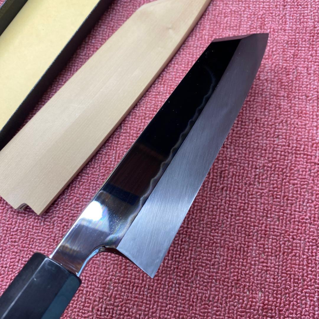 青二鋼　水本焼き　切付包丁　225㎜　7.5寸 鞘付き