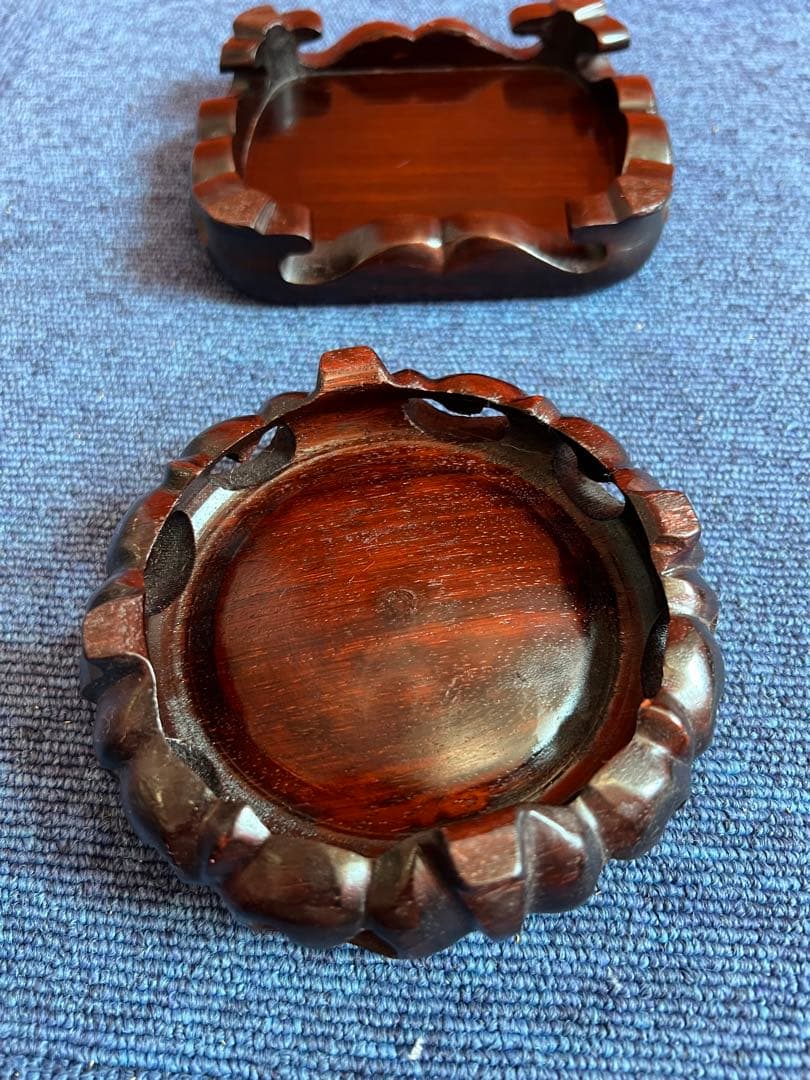 1065  中国美術　唐木花台　2客　香炉台　飾台　紫檀　盆栽台