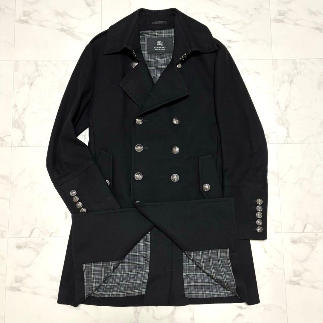 【美品】バーバリー ブラックレーベル ナポレオンコート 銀ボタン カシミヤ L