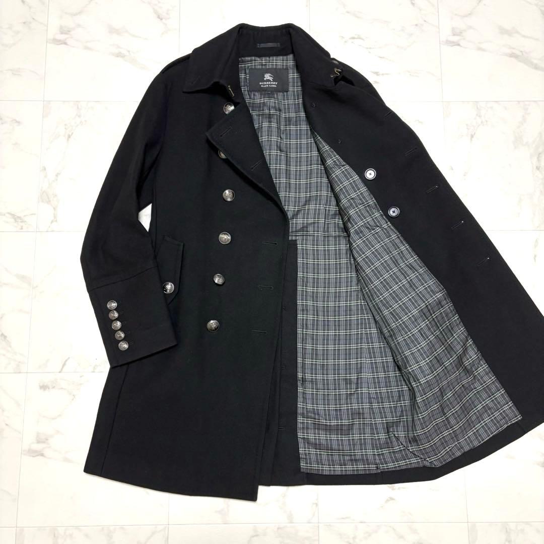 【美品】バーバリー ブラックレーベル ナポレオンコート 銀ボタン カシミヤ L