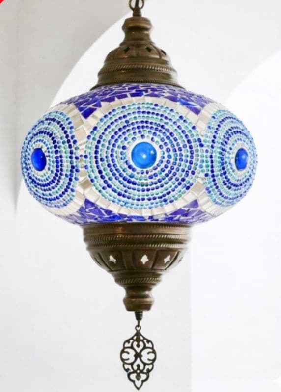 Oryu　トルコランプ 吊り下げ ブルー青　ガラスビーズ 引掛シーリング