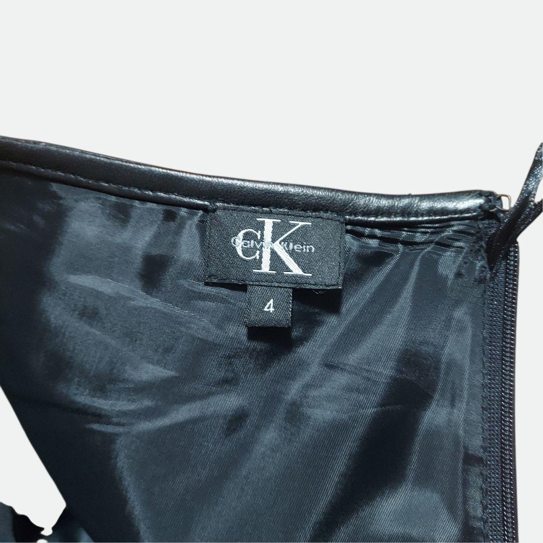 カルバンクライン 羊革 ラムレザー 膝丈スカート 黒 W62〜66