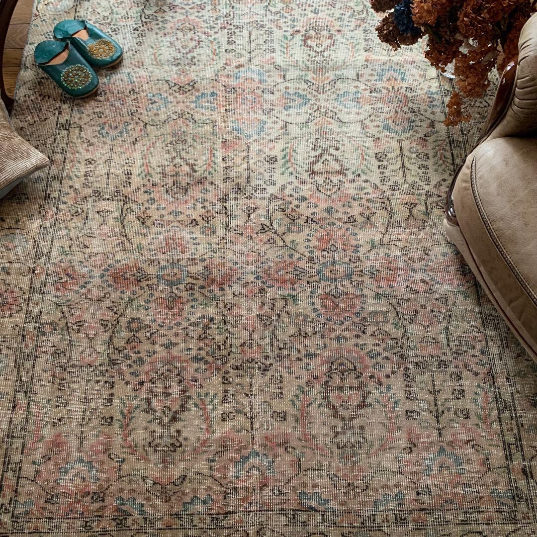 超大判　トルコヴィンテージラグ　268×141 オーバーダイ　ボタニカル