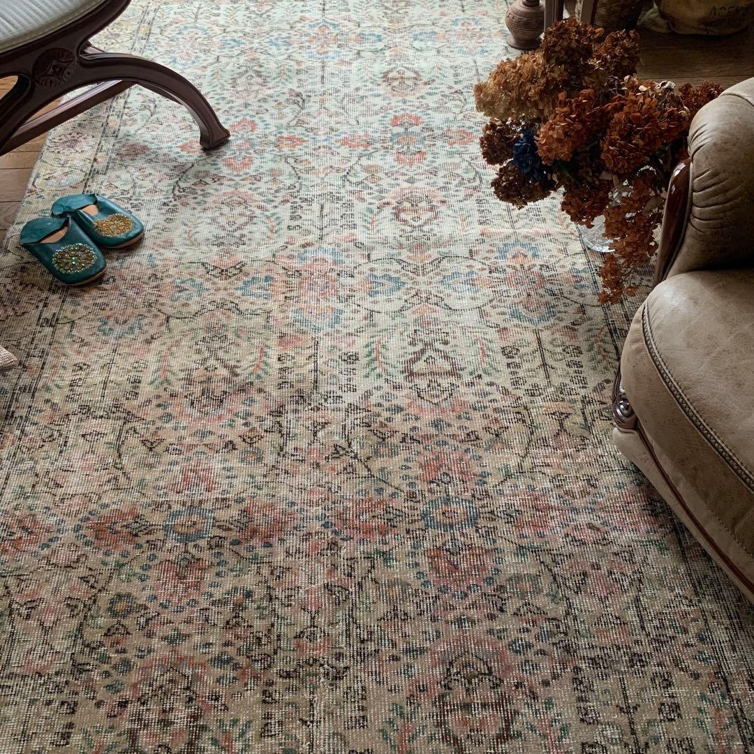 超大判　トルコヴィンテージラグ　268×141 オーバーダイ　ボタニカル