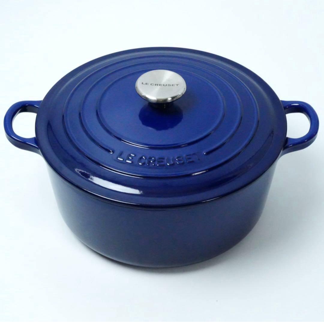【美品】LE CREUSET　ココット ロンド インディゴブルー　24cm