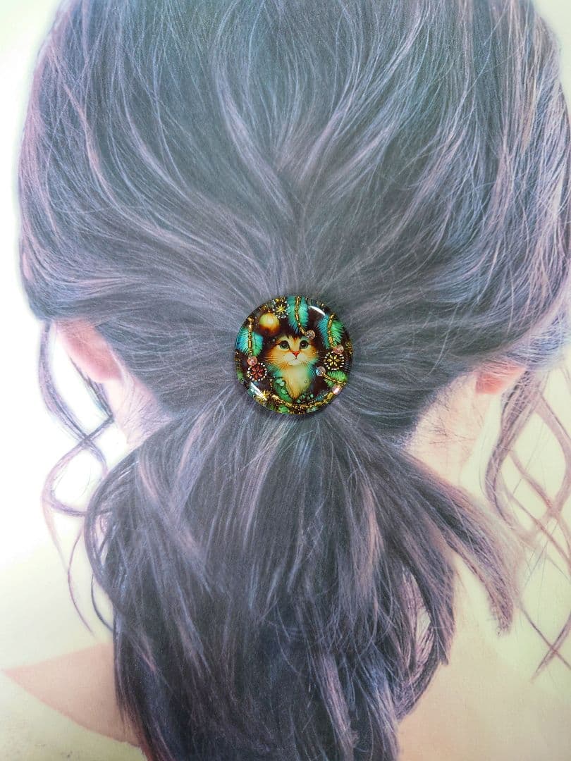 レジン　猫　ヘアゴム　ブローチ　ポニーフック　No.360