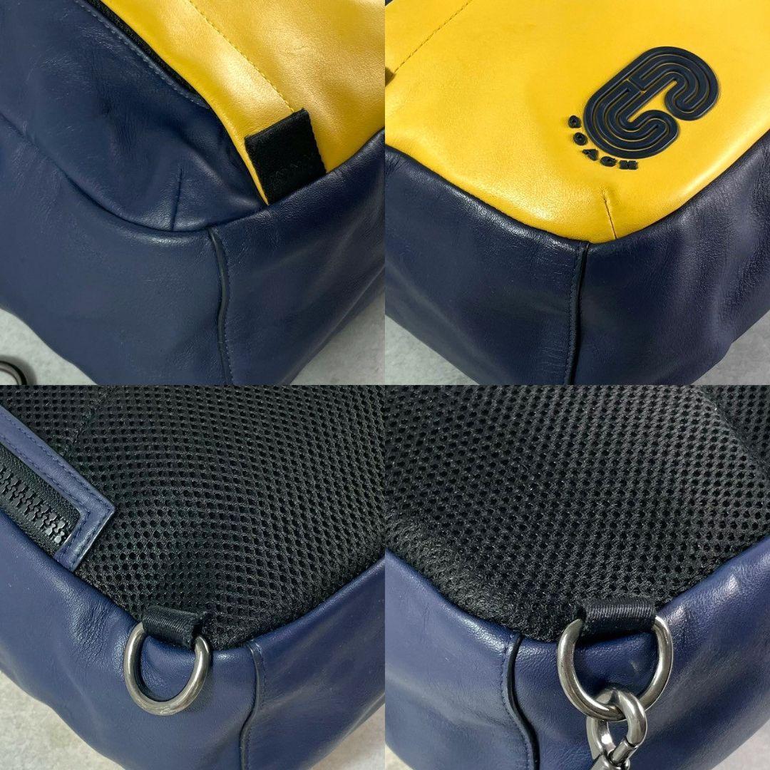 極美品 コーチ エッジパック ボディバッグ ビジネス レザー ロゴ イエロー 紺
