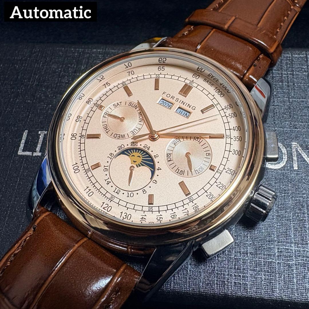 新品未使用 自動巻き 腕時計 機械式 ビジネスウォッチ ブラウン本革ベルト