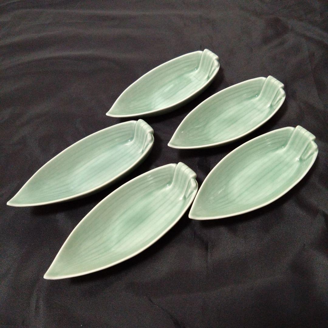 新品 有田焼 深川製磁 百年庵 笹型 銘々皿5個　お祝い