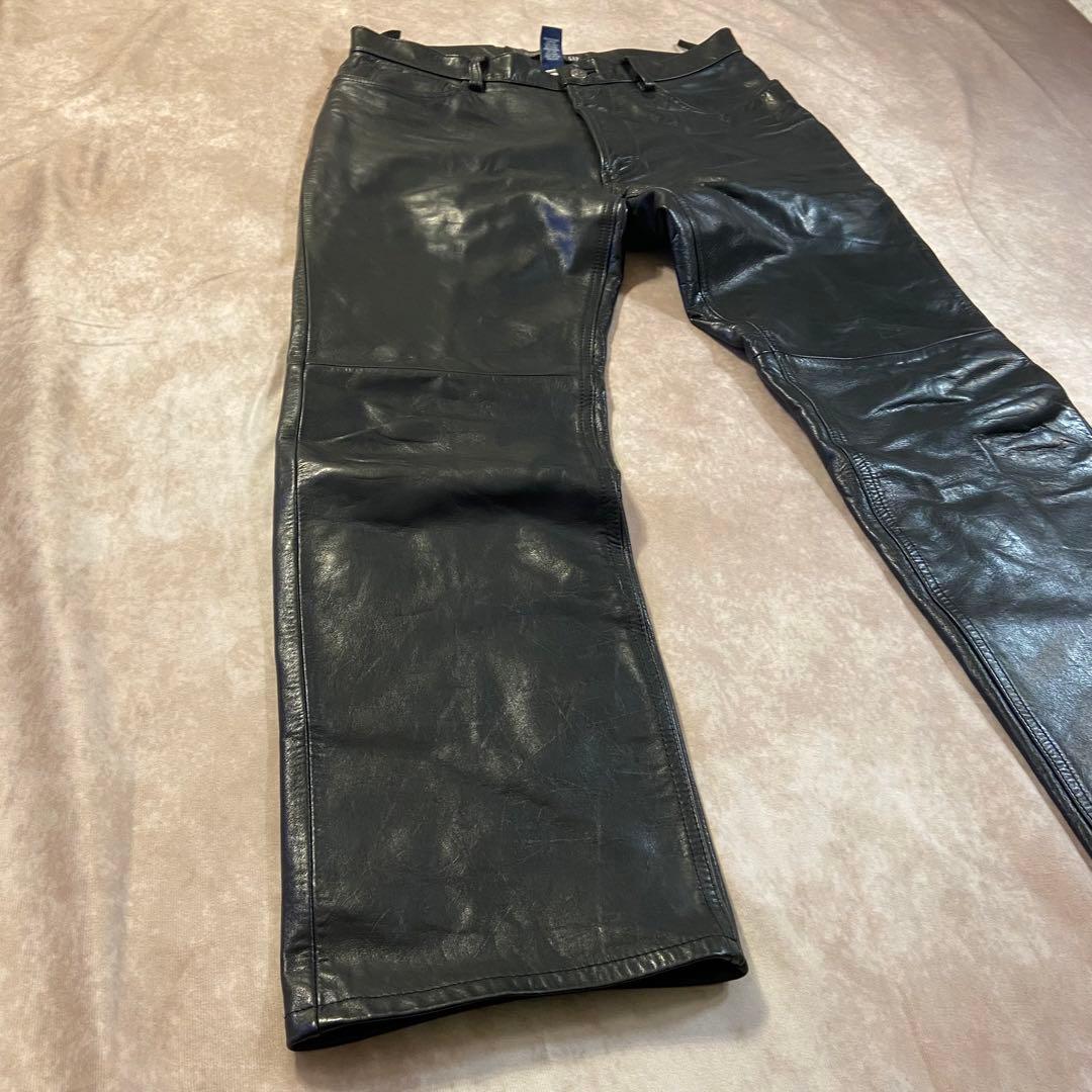 90s Old Gap レザーパンツ W33/L30ストレートフィット ブラック