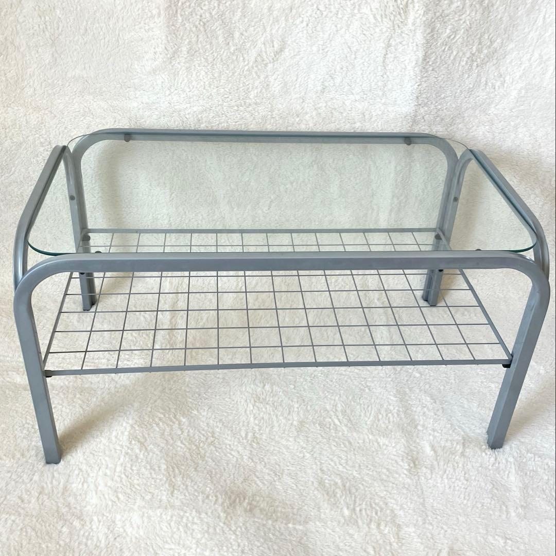 のの　ガラステーブル 昭和 シルバーグレー アイアンフレーム 引き取り可能