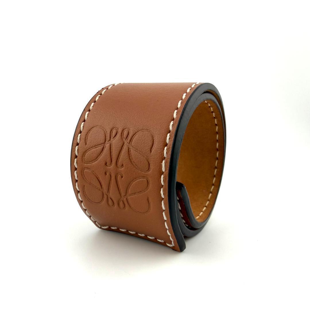 LOEWE ロエベ アナグラム スラップ ブラウン レザー ブレスレット