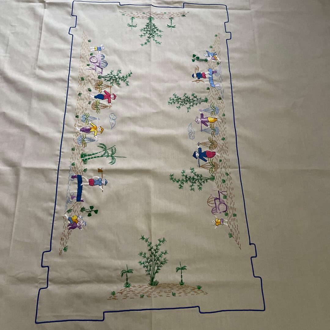 レア　ベトナム　美しい手刺繍　テーブルクロス＆ナプキン　7点　大判　未使用品