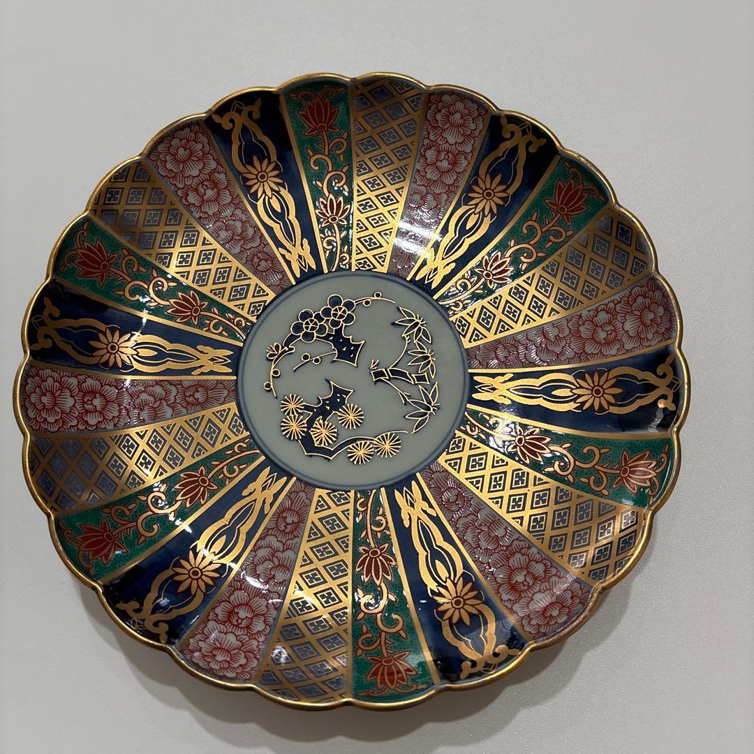 【美品】有田焼 林九郎作 色絵金彩 花形 大皿10枚セット